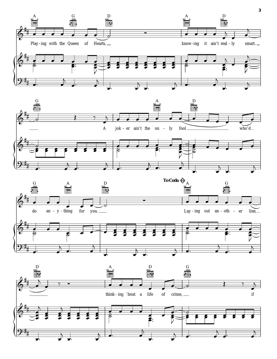 Queen Of Hearts Piano, Vocal, Guitar scores gallery preview page 3
