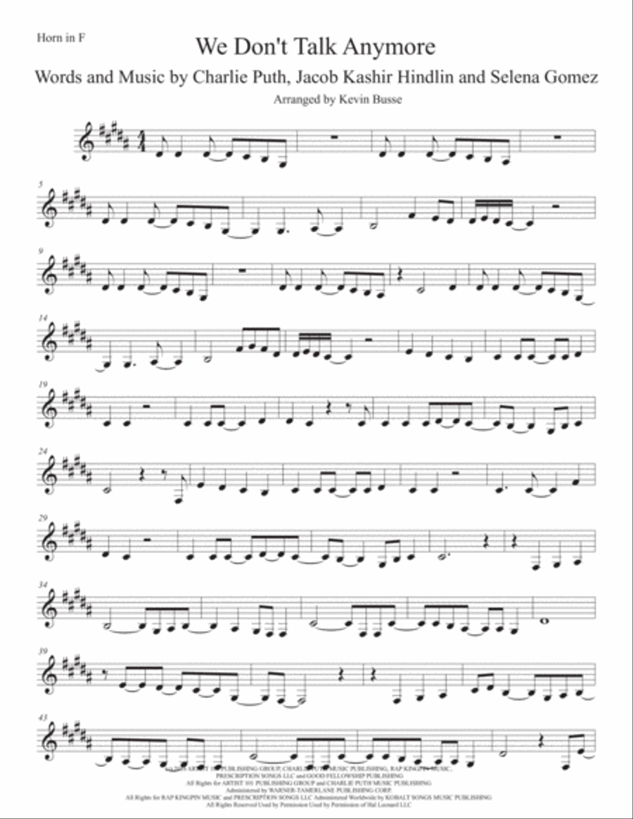 We Don't Talk Anymore Horn Solo scores gallery preview page 1