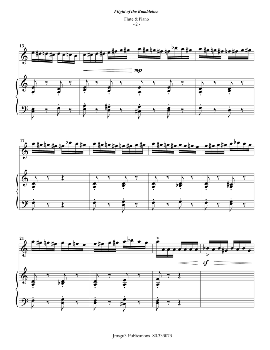 Korsakov: Flight of the Bumblebee for Flute & Piano Flute Solo scores gallery preview page 2