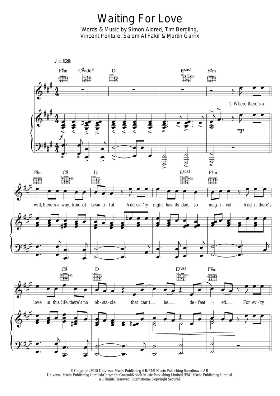 Waiting For Love Waiting For Love Piano, Vocal, Guitar scores gallery preview page 1