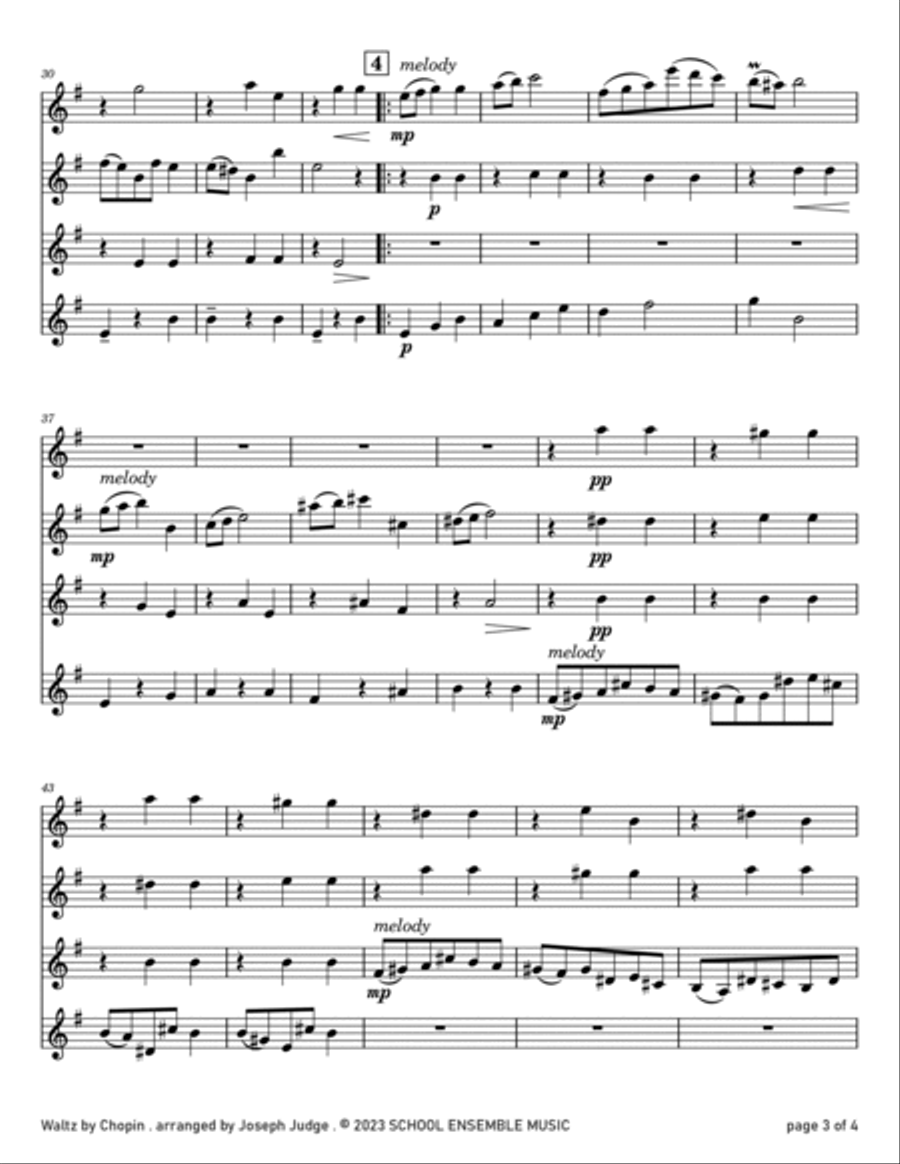 Waltz by Chopin for Clarinet Quartet in Schools Clarinet Quartet scores gallery preview page 3