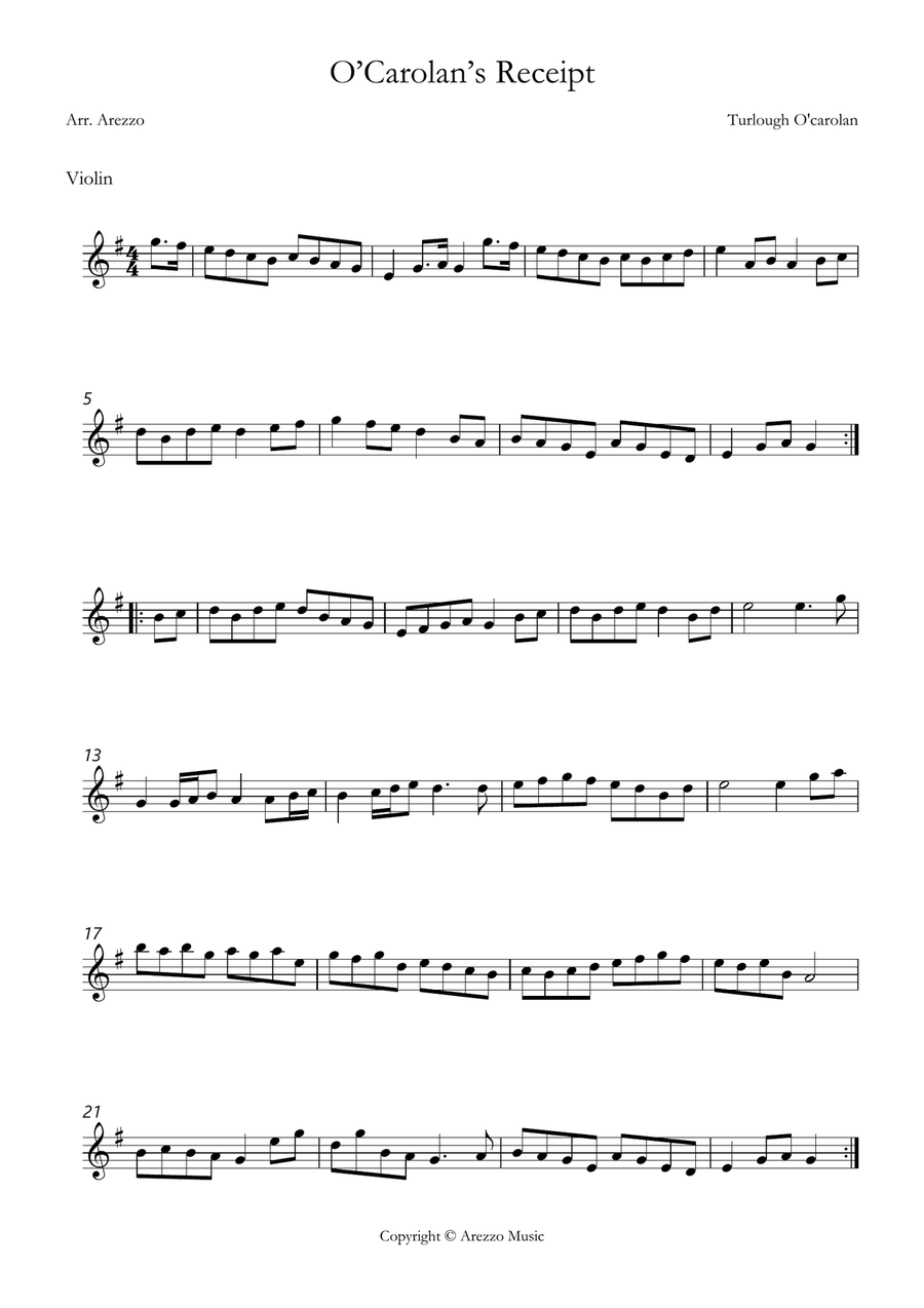turlough o'carolan o’carolan’s receipt Violin and Bassoon sheet music Chamber Music scores gallery preview page 2