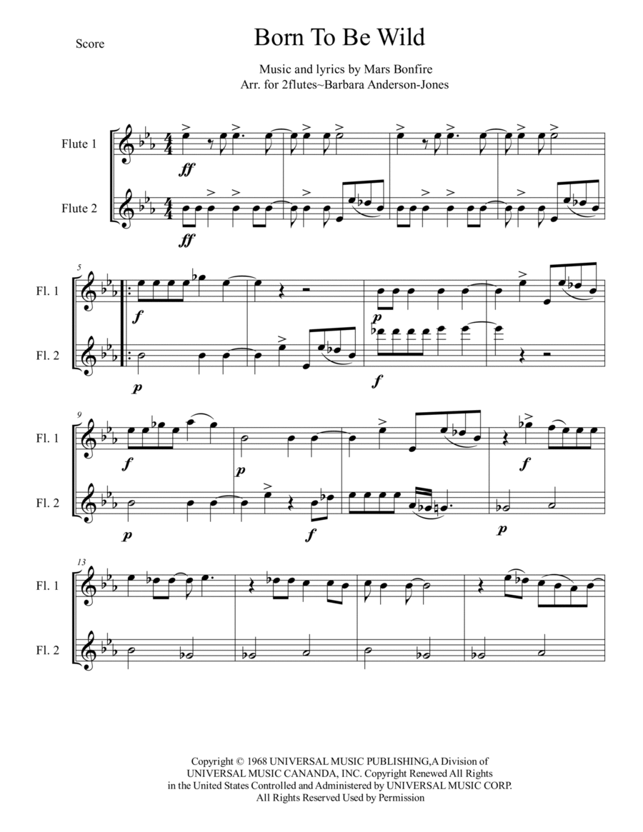 Born To Be Wild Born To Be Wild Woodwind Duet scores gallery preview page 1