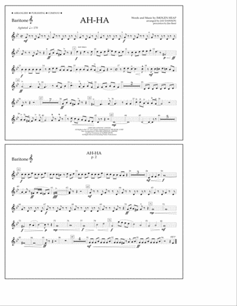 Ah-ha - Baritone T.C. Ah-ha - Baritone T.C. A Cappella scores gallery preview page 1