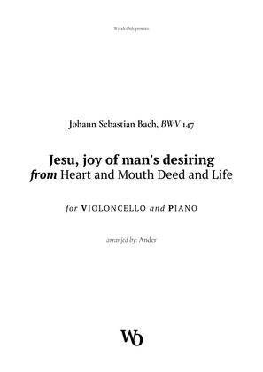 Jesu, joy of man's desiring by Bach for Cello and Piano
