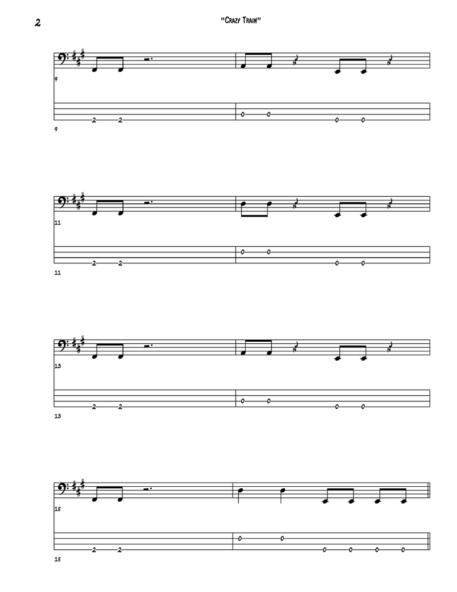 Crazy Train Bass Guitar Tablature scores gallery preview page 2