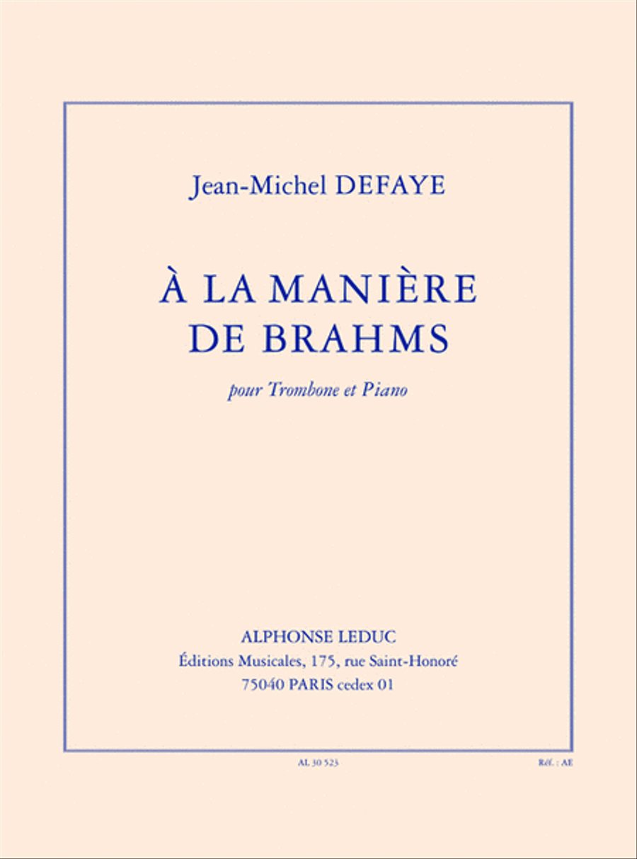 A La Maniere De Brahms (4' A 5') Theme Et Variations Pour Trombone Et Piano Piano scores gallery preview page 1