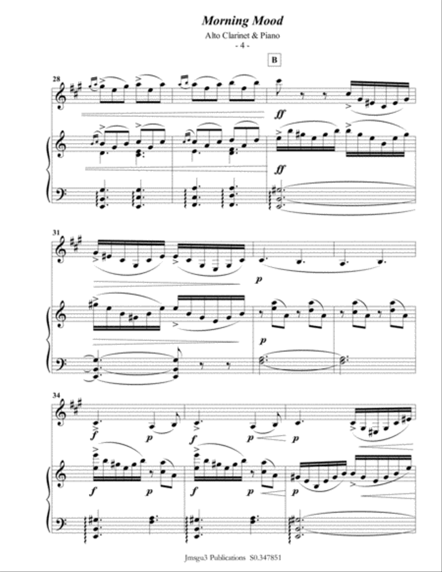 Grieg: Morning Mood from Peer Gynt Suite for Alto Clarinet & Piano E-Flat Clarinet scores gallery preview page 5