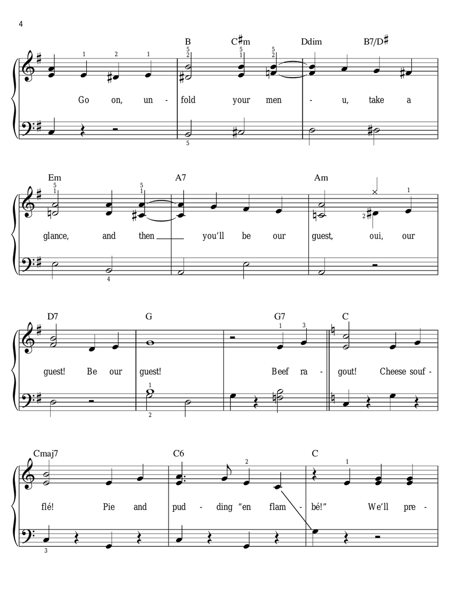 Be Our Guest (from Beauty And The Beast) Easy Piano scores gallery preview page 4