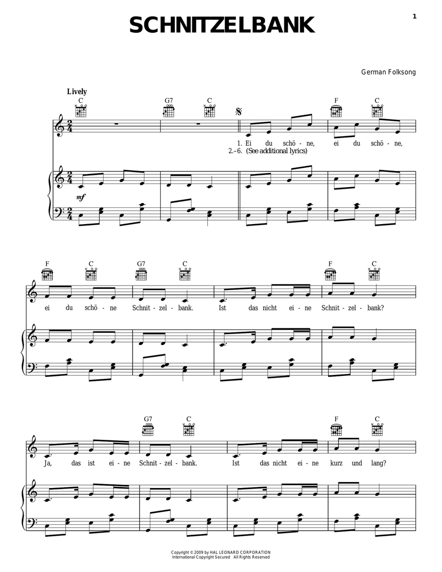 Schnitzelbank Piano, Vocal, Guitar scores gallery preview page 1