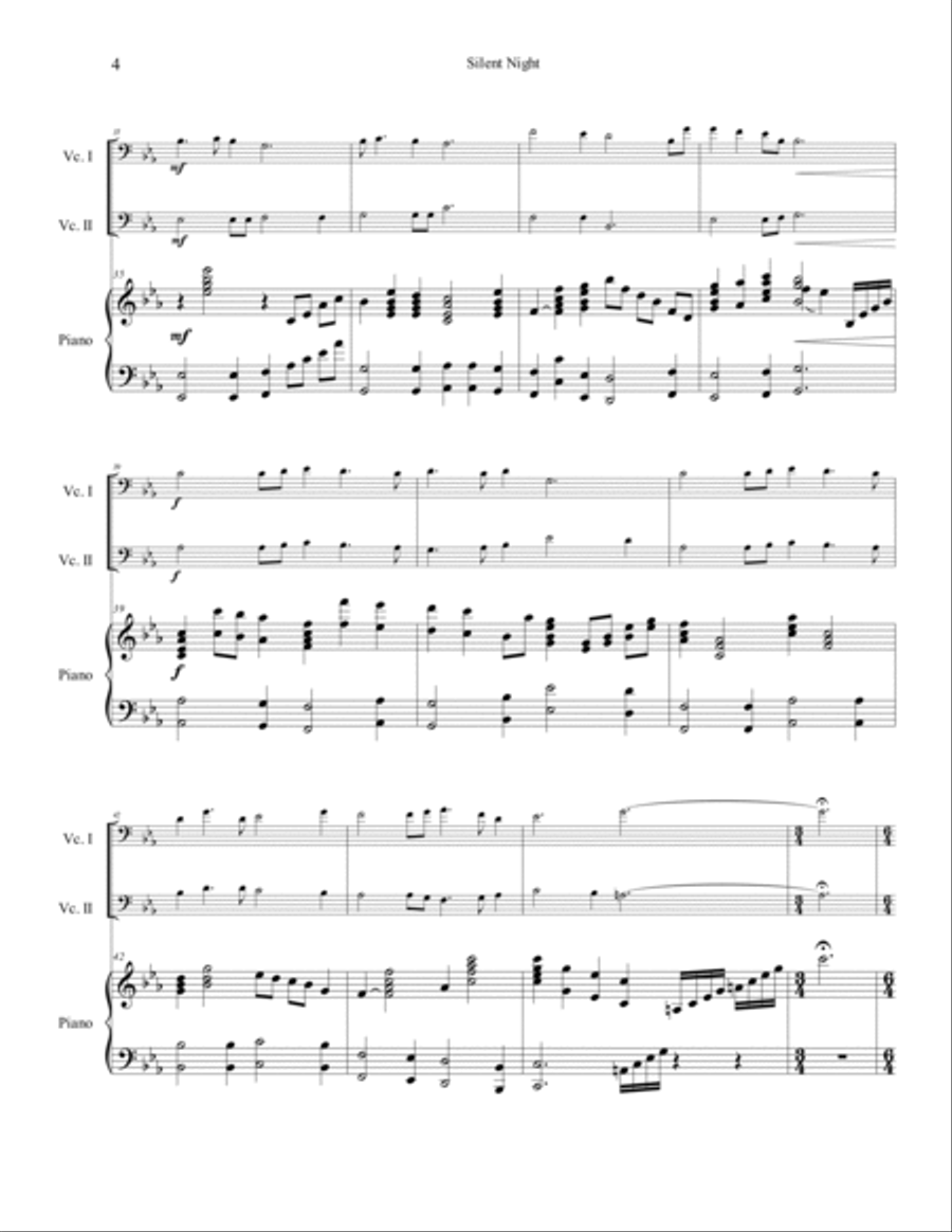 Silent Night Cello duet in E flat String Duet scores gallery preview page 4
