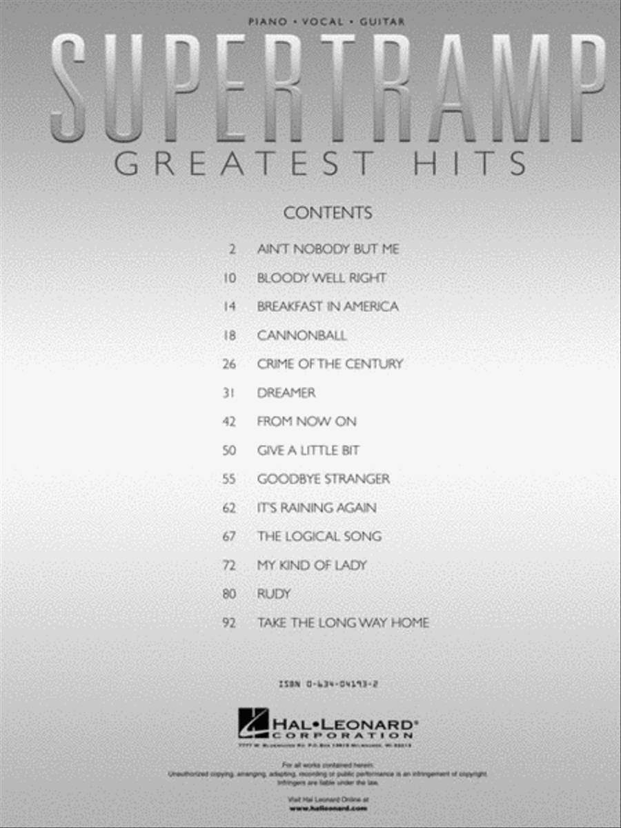 Supertramp – Greatest Hits Piano, Vocal, Guitar scores gallery preview page 4