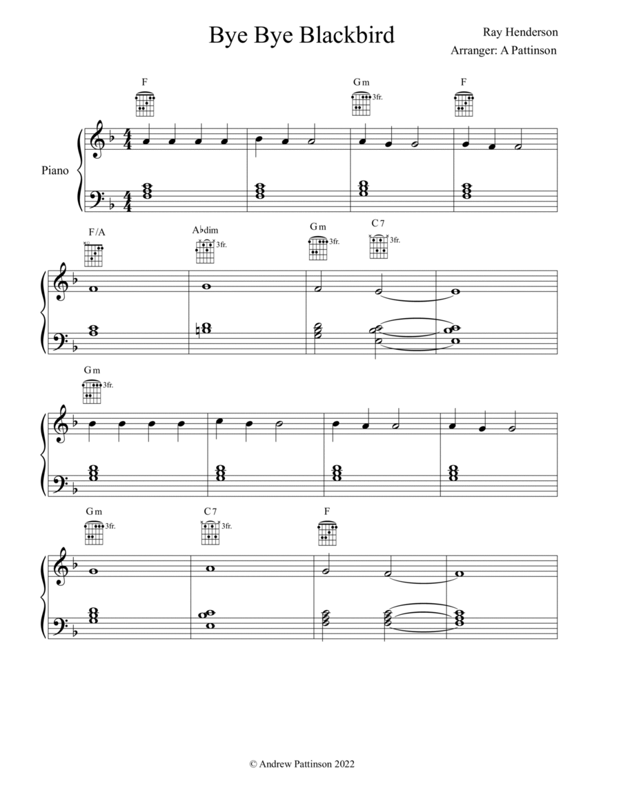 Bye Bye Blackbird for Easy Piano with guitar chords image number null