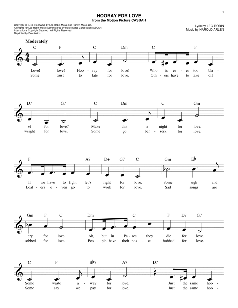 Hooray For Love Piano scores gallery preview page 1