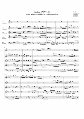 Book cover for Aria: Mund und Herze steht dir offen from cantata BWV 148 (arrangement for 5 recorders)