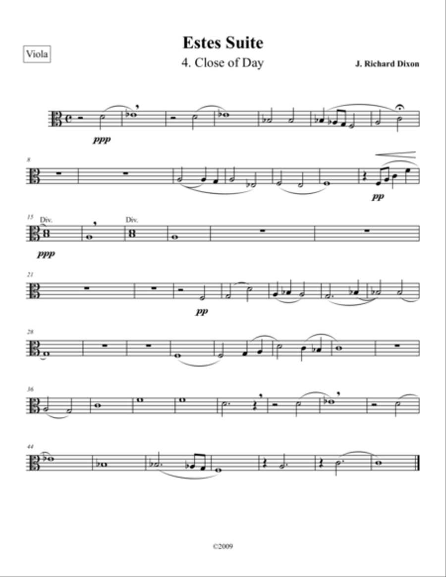 Close of Day, from Estes Suite-Viola Viola Solo scores gallery preview page 1