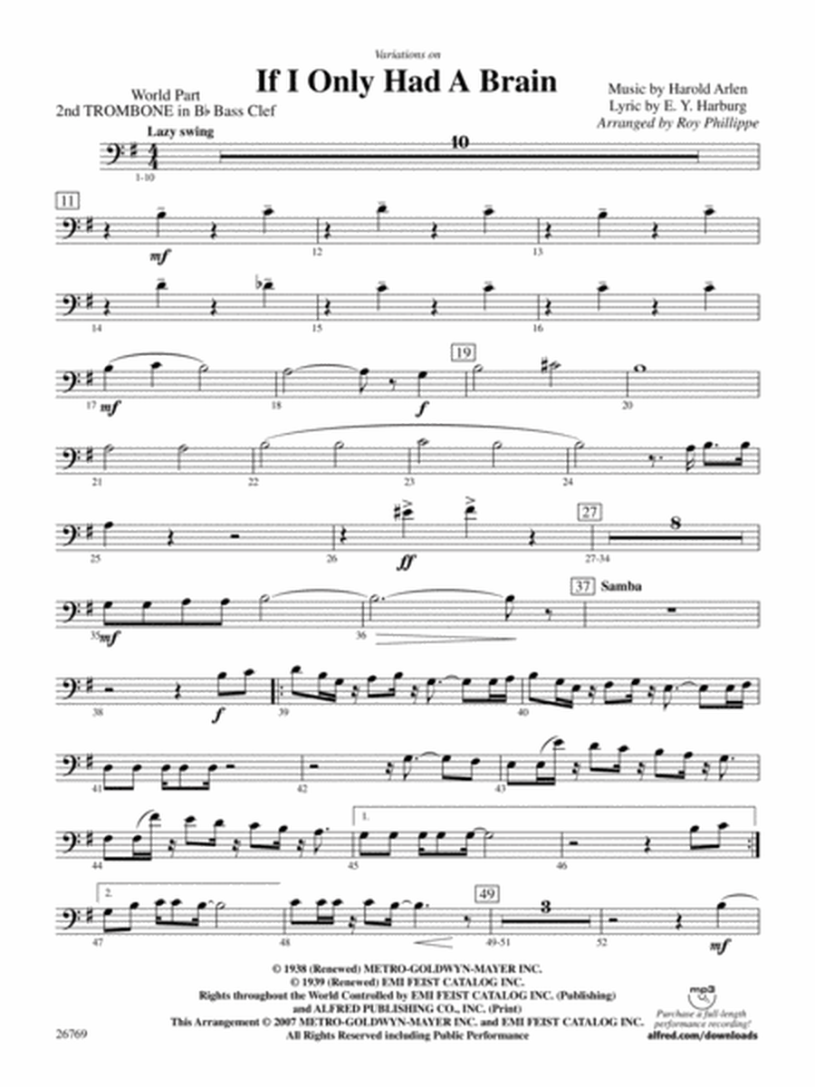 Variations on If I Only Had a Brain (from The Wizard of Oz): (wp) 2nd B-flat Trombone B.C.