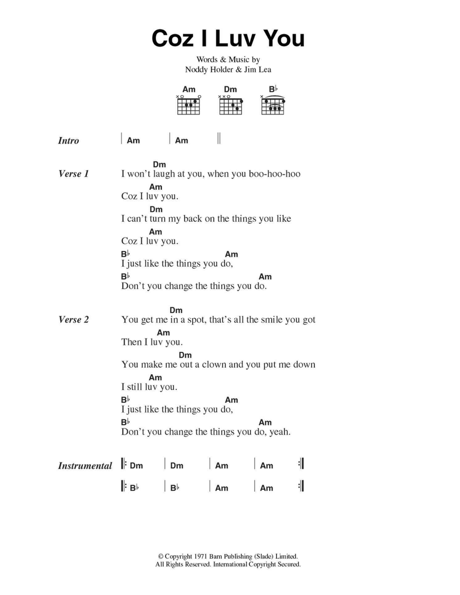 Coz I Luv You Electric Guitar scores gallery preview page 1