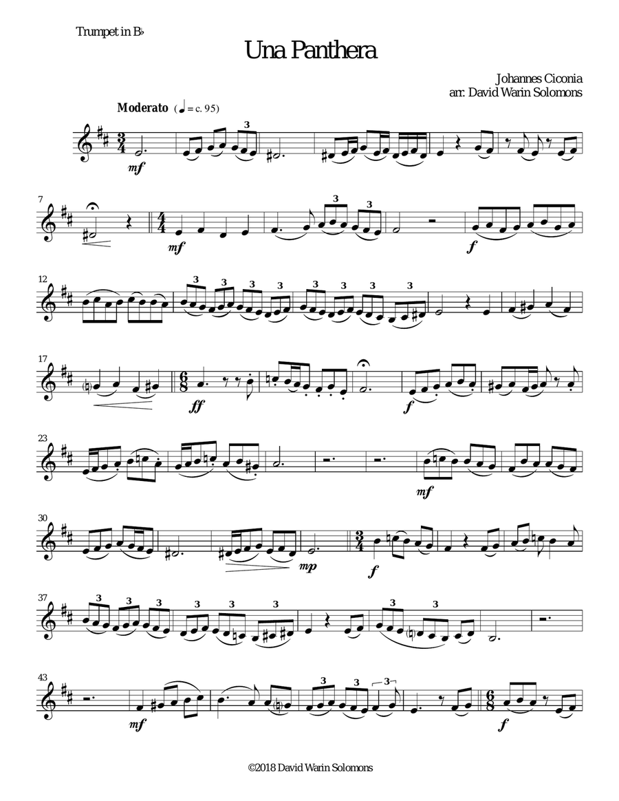 Una panthera in compagnia de Marte (A Panther in company of Mars) arranged for brass trio Brass Trio scores gallery preview page 5