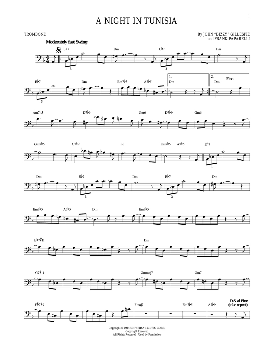 A Night In Tunisia A Night In Tunisia Trombone Solo scores gallery preview page 1