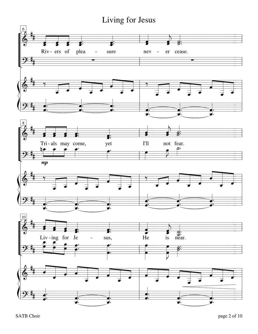 Living for Jesus (for SATB choir with Piano Accompaniment) 4-Part scores gallery preview page 2