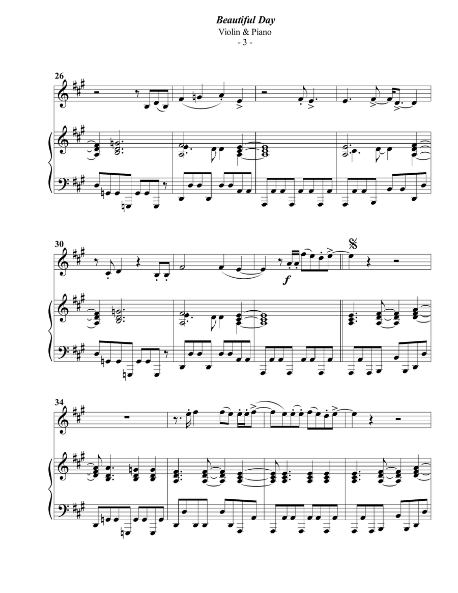Beautiful Day Violin Solo scores gallery preview page 3