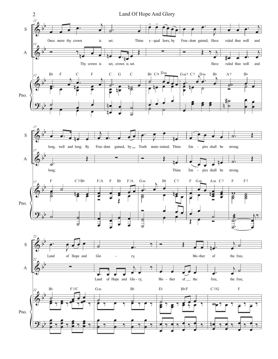 Land Of Hope And Glory (Pomp and Circumstance) (Duet for Soprano and Alto solo) Alto Voice scores gallery preview page 2