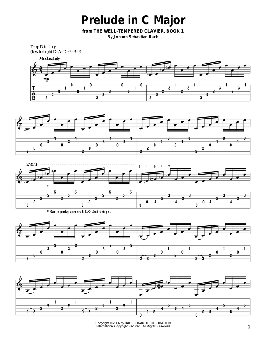 Prelude in C Major Acoustic Guitar scores gallery preview page 1