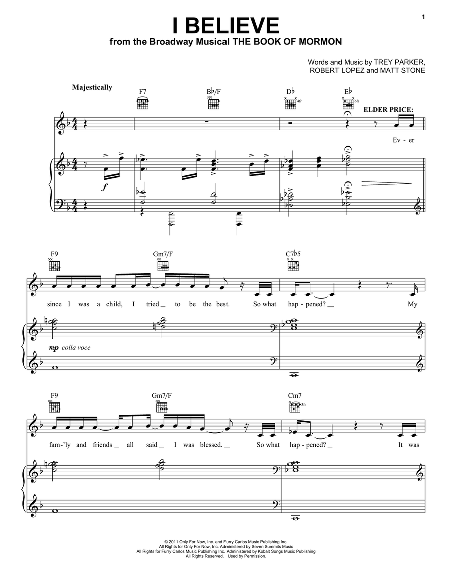 I Believe (from The Book of Mormon) Piano, Vocal, Guitar scores gallery preview page 1
