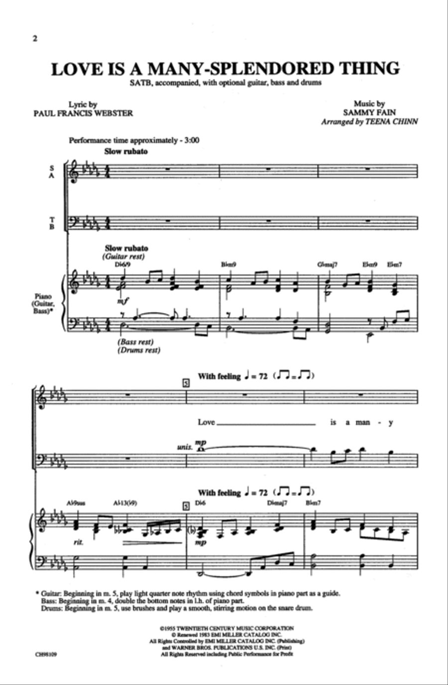 Love Is a Many-Splendored Thing 4-Part scores gallery preview page 2