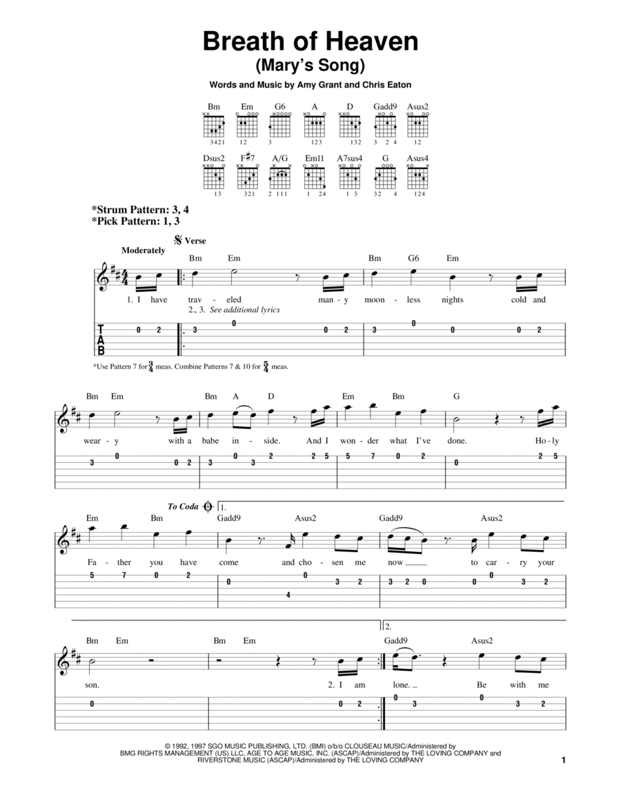Breath Of Heaven (Mary's Song) Guitar Tablature scores gallery preview page 1