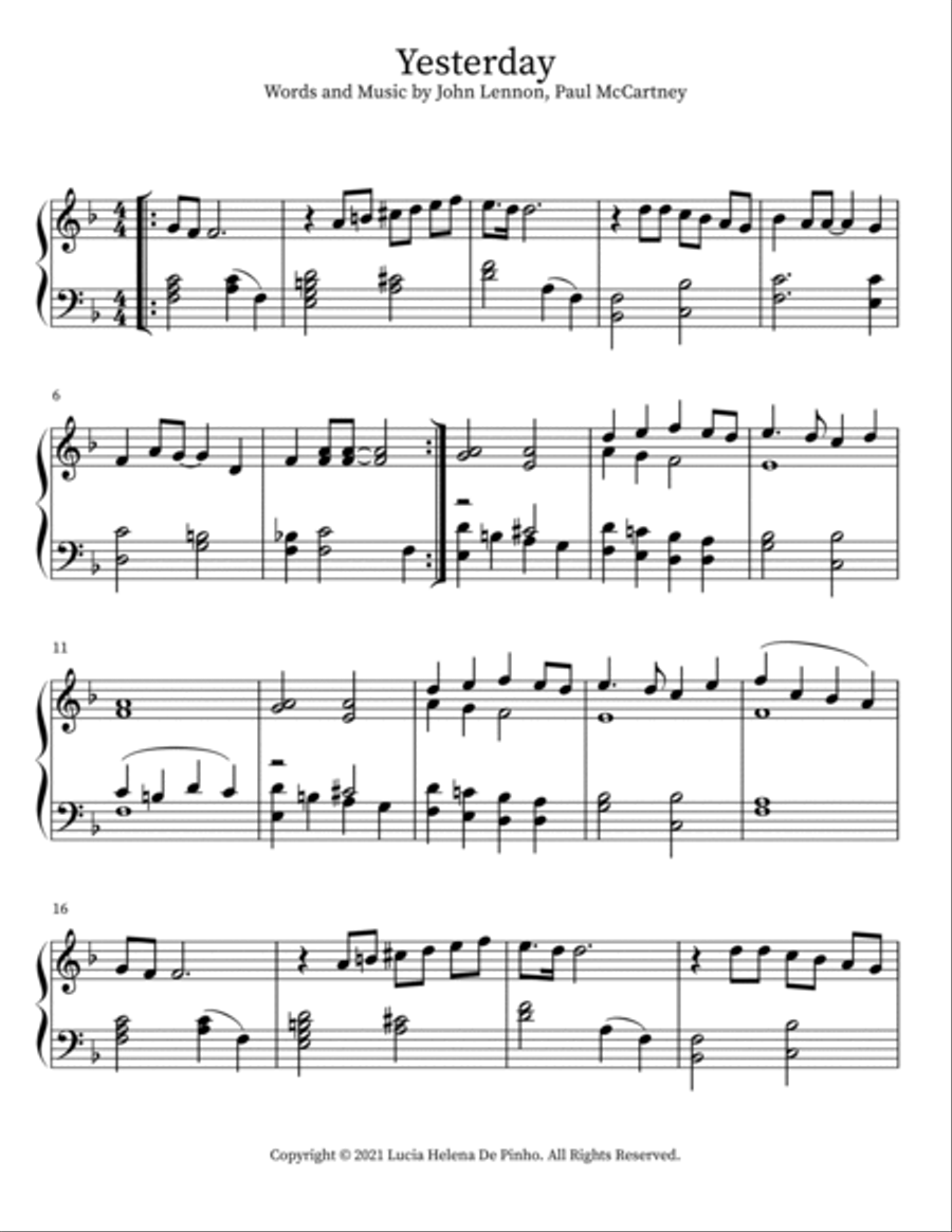 Yesterday Easy Piano scores gallery preview page 2
