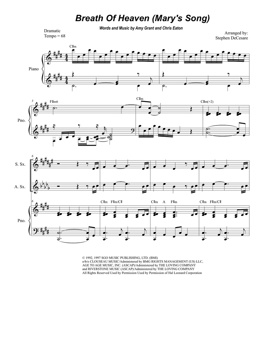 Breath Of Heaven (Mary's Song) Saxophone Quartet scores gallery preview page 1