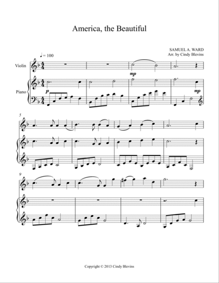 America, the Beautiful, for Piano and Violin Violin Solo scores gallery preview page 2