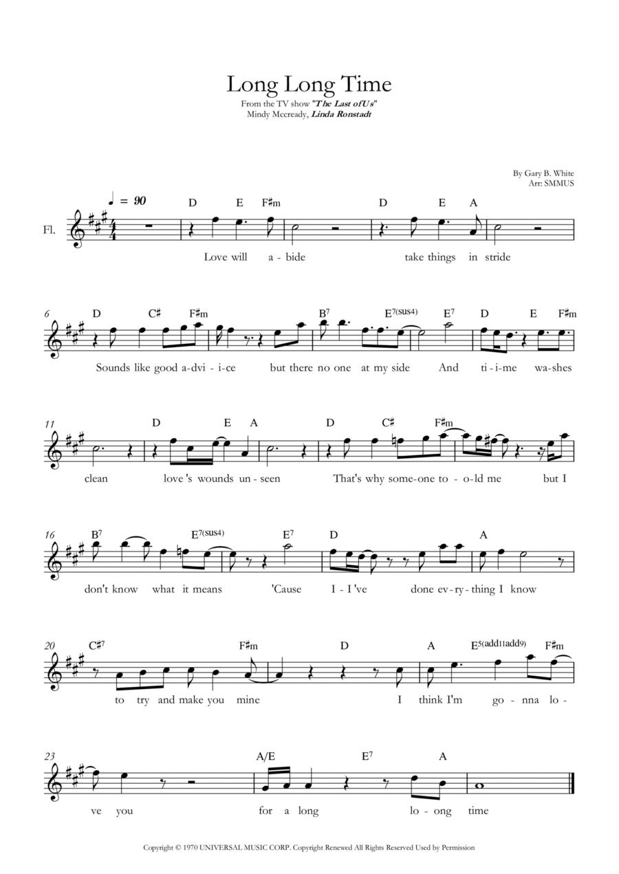 Long Long Time Flute Solo scores gallery preview page 1
