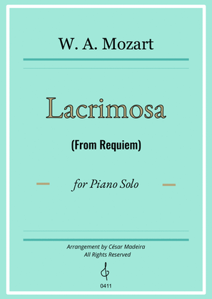 Lacrimosa from Requiem by Mozart - Piano Solo (Full Score)