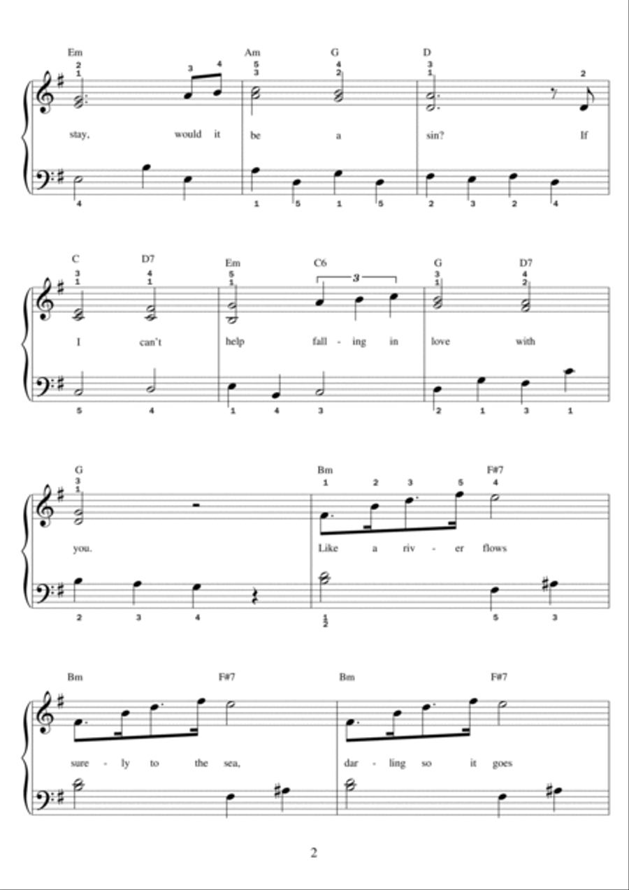 Can't Help Falling In Love Easy Piano scores gallery preview page 2