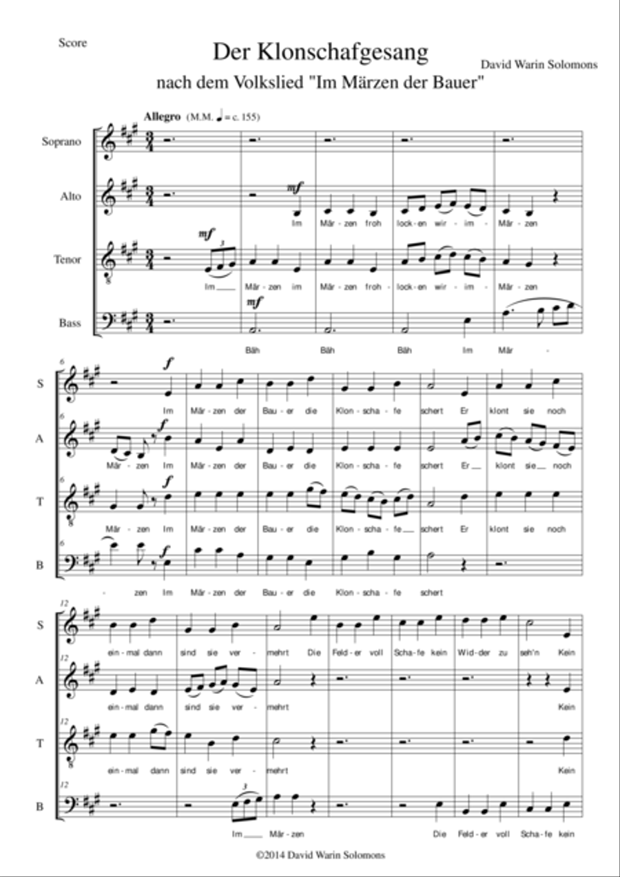 Der Klonschafgesang for mixed choir (SATB) 4-Part scores gallery preview page 1