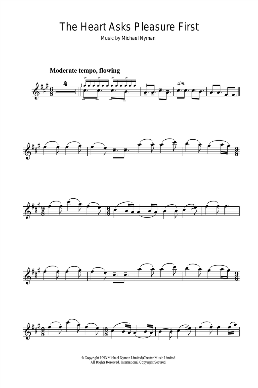 The Heart Asks Pleasure First: The Promise/The Sacrifice (from The Piano) Alto Saxophone scores gallery preview page 1