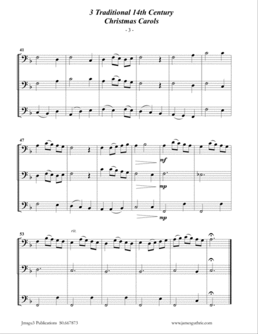 3 Traditional 14th Century Christmas Carols for Euphonium Duo & Tuba Brass Duet scores gallery preview page 3