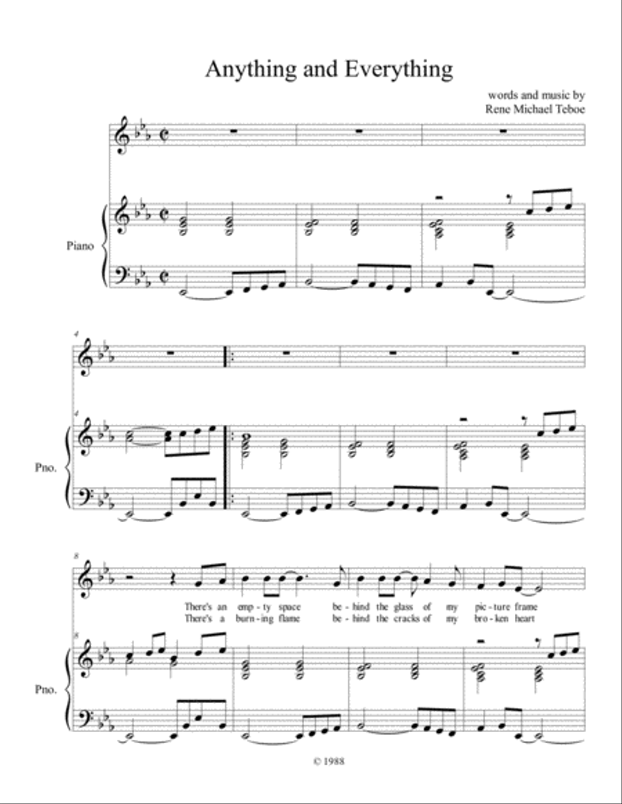Anything and Everything (piano and voice) Voice scores gallery preview page 1