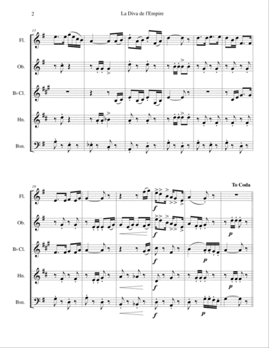 La Diva de l'Empire (woodwind quintet) Woodwind Quintet scores gallery preview page 2