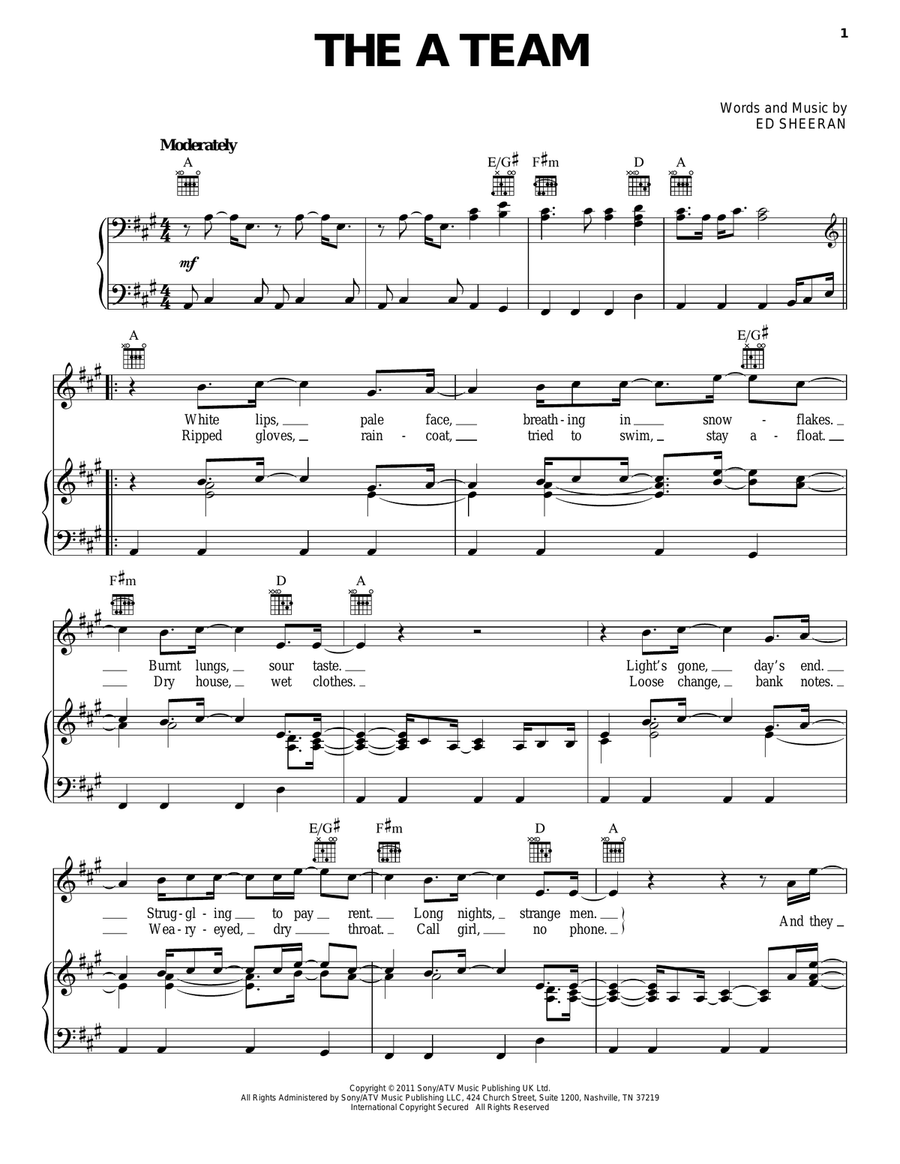 The A Team The A Team Piano, Vocal, Guitar scores gallery preview page 1