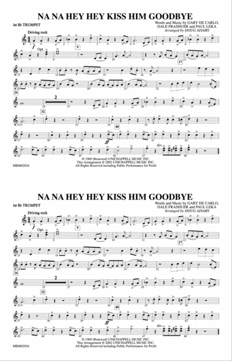 Na Na Hey Hey Kiss Him Goodbye: 1st B-flat Trumpet Marching Band scores gallery preview page 1