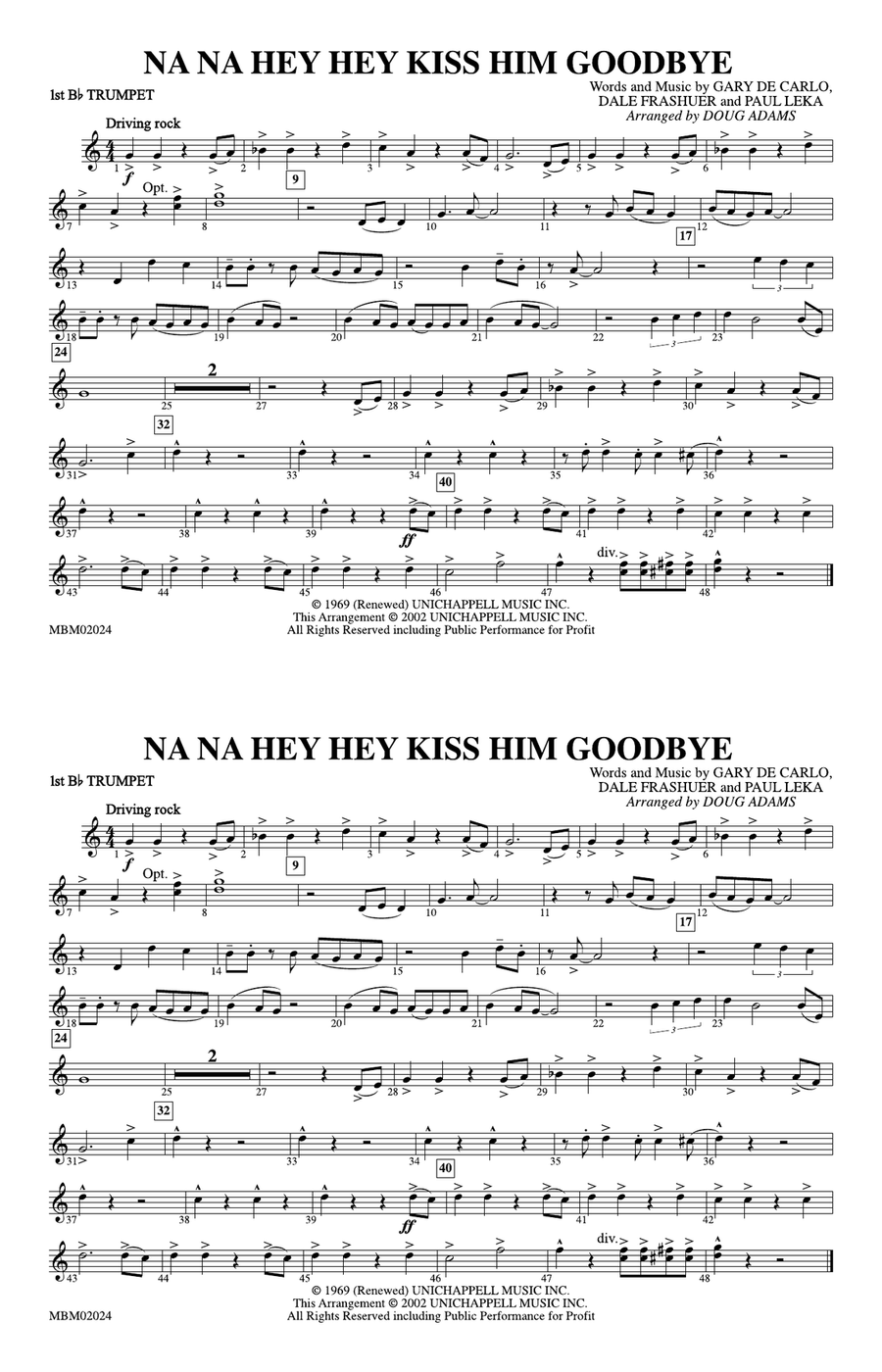 Na Na Hey Hey Kiss Him Goodbye: 1st B-flat Trumpet