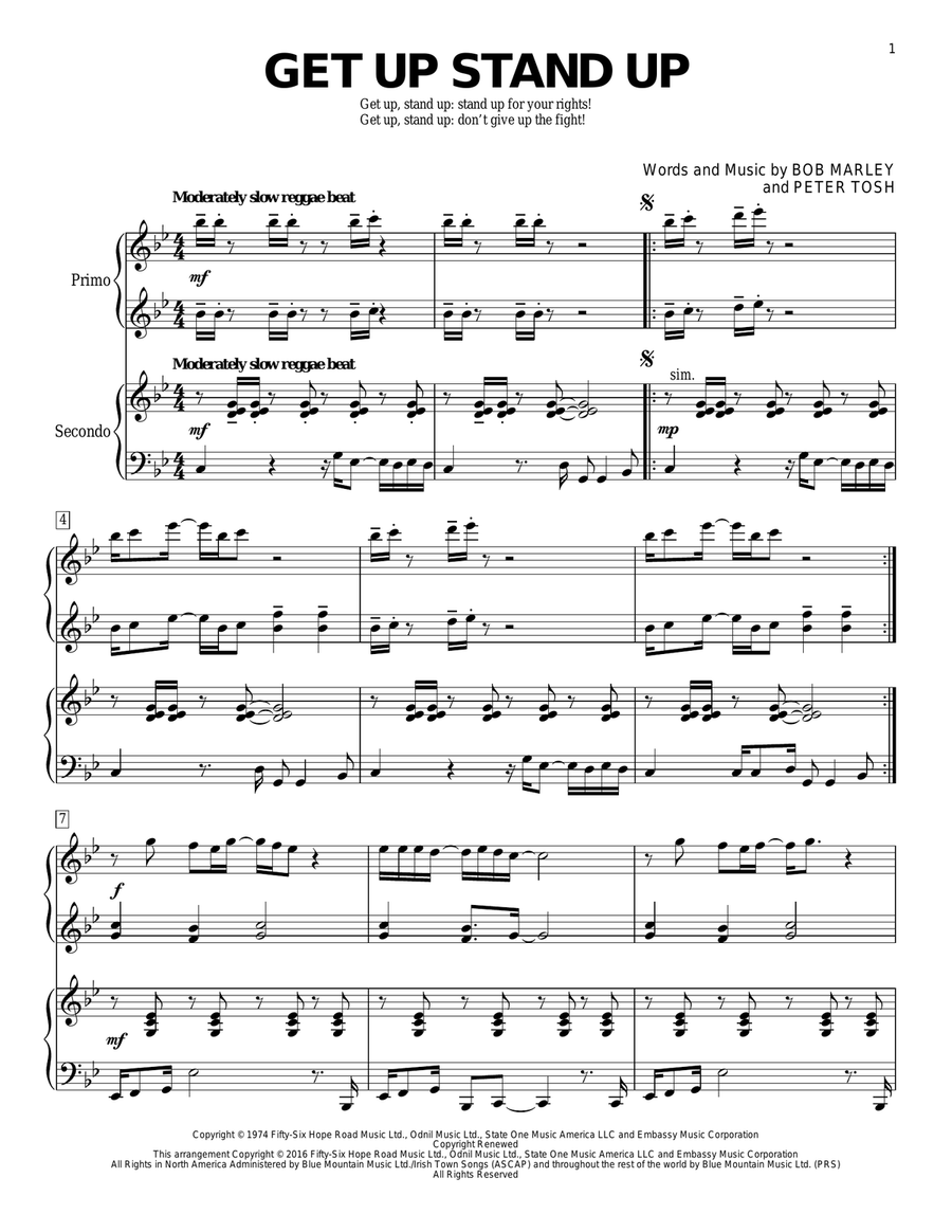 Get Up Stand Up 1 Piano, 4-Hands scores gallery preview page 1