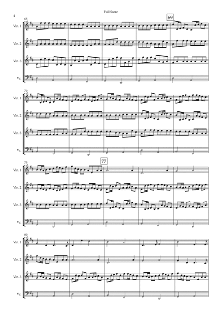 Canon in D Major (Johann Pachelbel) for 3 Violins and Cello (Original) String Quartet scores gallery preview page 4