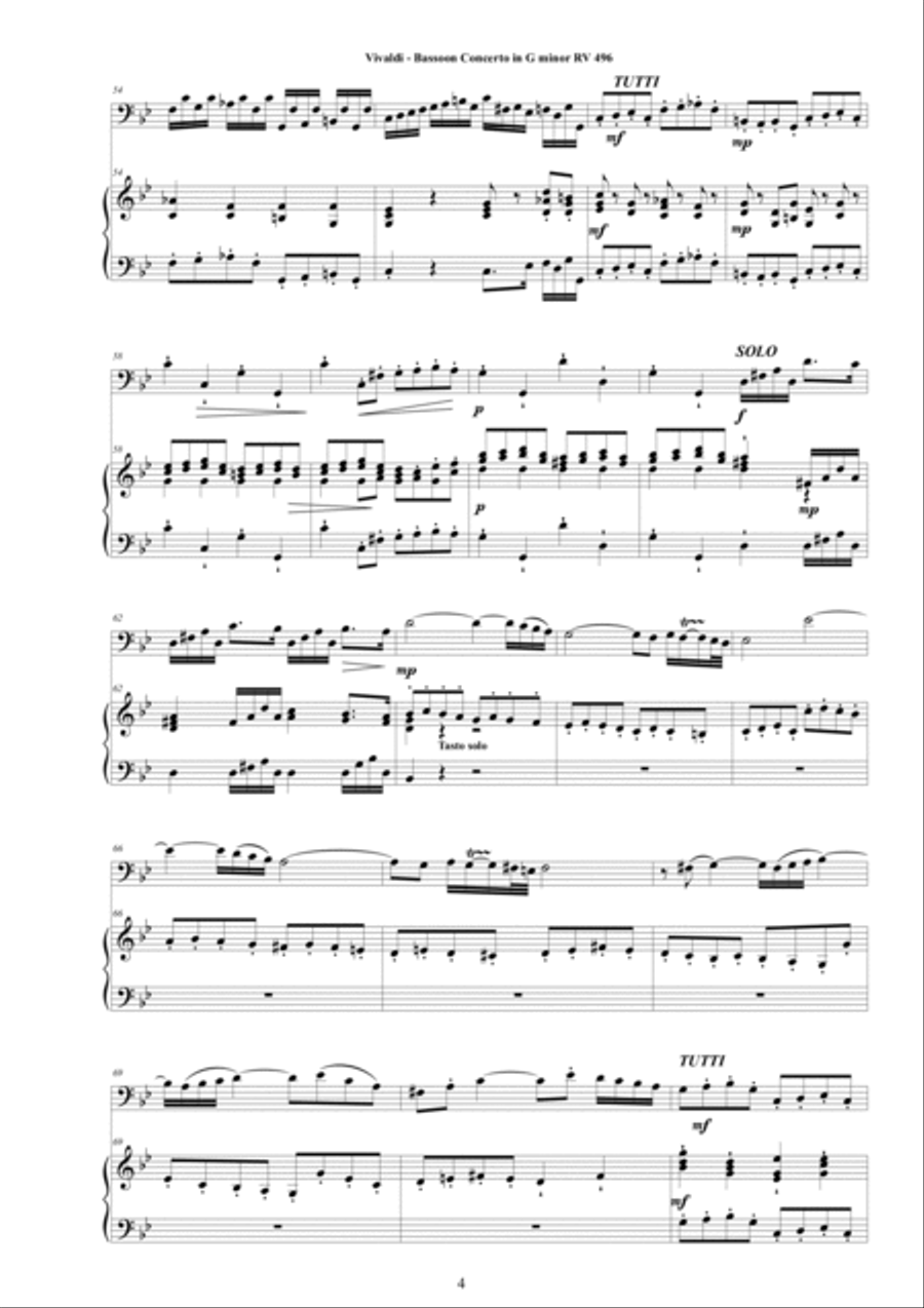 Vivaldi - Bassoon Concerto in G minor RV 496 for Bassoon and Cembalo or Piano Bassoon Solo scores gallery preview page 4