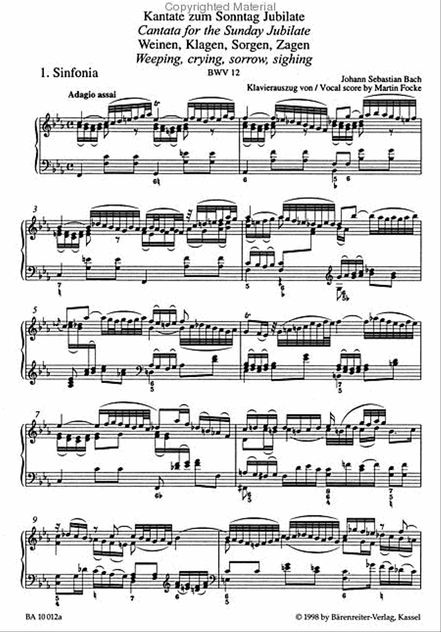 Weeping, crying, sorrow, sighing, BWV 12 4-Part scores gallery preview page 3