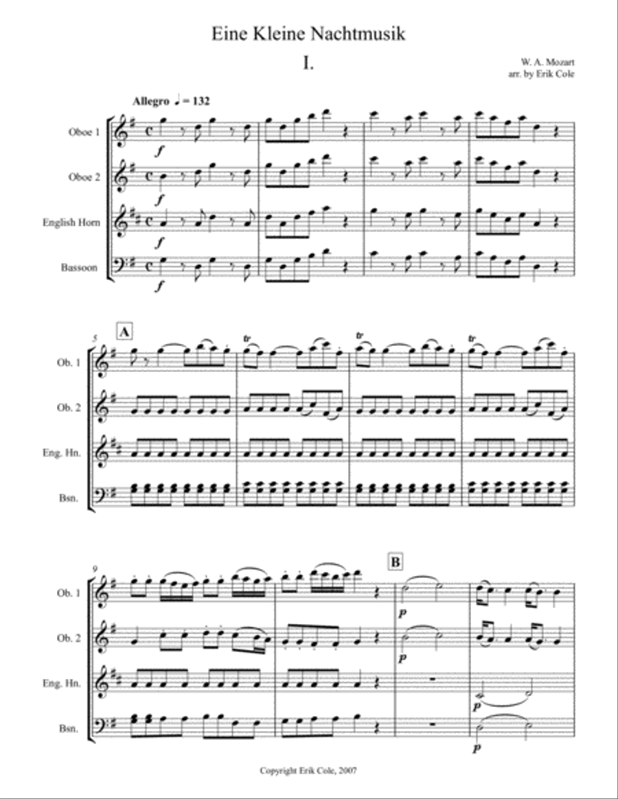 Eine Kleine Nachtmusik, Mvt. 1 Woodwind Ensemble scores gallery preview page 1